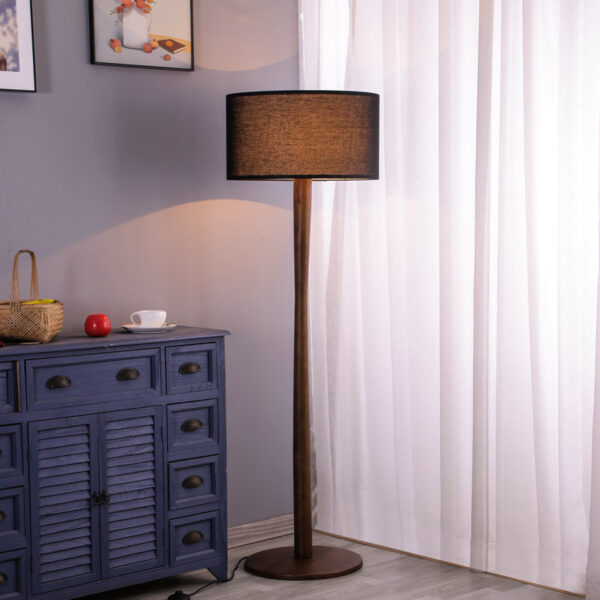 Lamp Traditional Walnut Solid Wood Floor Lamp with Linen Drum Shade for Living Room, Bedroom, Office, Hallway - Image 5