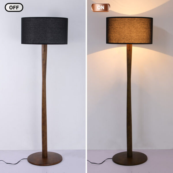 Lamp Traditional Walnut Solid Wood Floor Lamp with Linen Drum Shade for Living Room, Bedroom, Office, Hallway - Image 6