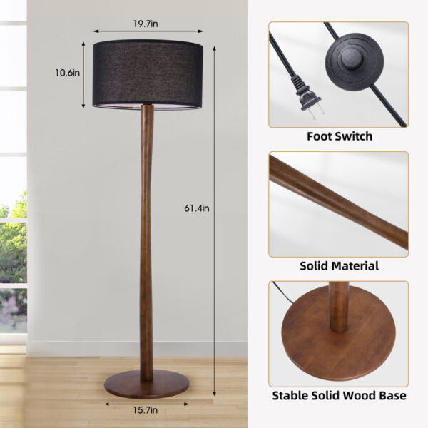 Lamp Traditional Walnut Solid Wood Floor Lamp with Linen Drum Shade for Living Room, Bedroom, Office, Hallway - Image 9