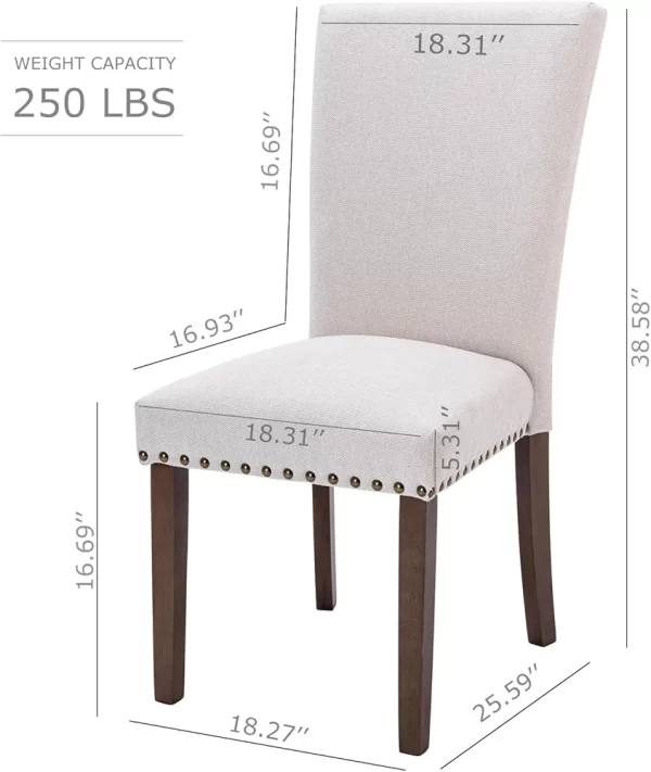 COLAMY Upholstered Parsons Dining Chairs Set of 4, Fabric Dining Room Kitchen Side Chair with Nailhead Trim and Wood Legs - Beige - Image 5