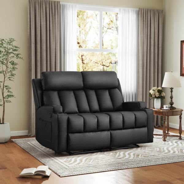 Brost 57" Classic Faux Leather Upholsteried Convenient Manual Recliner Loveseat with Dual Cupholders - Image 3