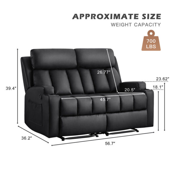 Brost 57" Classic Faux Leather Upholsteried Convenient Manual Recliner Loveseat with Dual Cupholders - Image 4