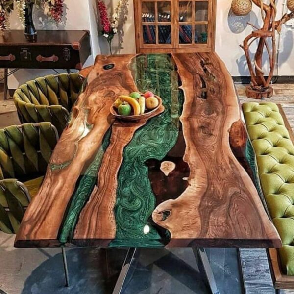 Green Epoxy Oak Dining Table – 38″ (width) 2 feets